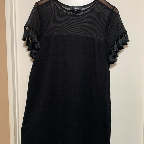 Lulu's Iced Latte Black Shift Dress Tassel-Trimmed - Picture 5 of 7
